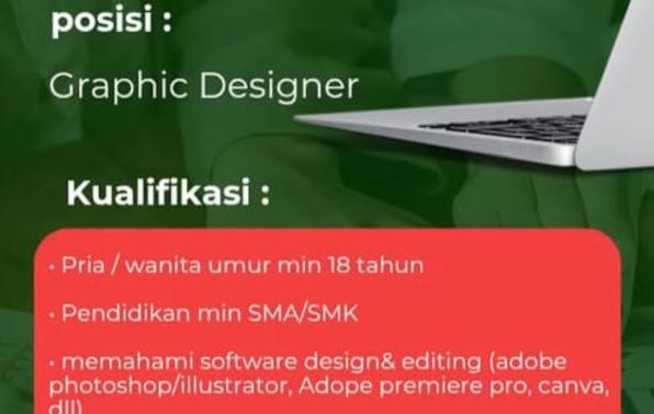 Seperadik Mart (bergerak dibidang jasa konsumer goods) membuka kesempatana kerja untuk posisi Graphic Designer.  Submit: 25 s/d 28 Februari 2025.  Sumber:  iG: seperadik mart